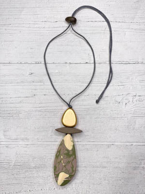 Alisha D Gold Camo Pendant Statement Necklace Adjustable Cord