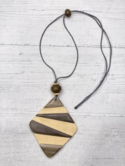 Alisha D Beige Wood Pendant Adjustable Cord