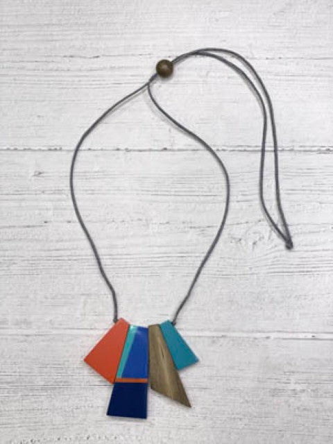 Alisha D Minimalist Resin Wood Orange Blue Pendant Adjustable Cord