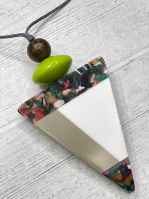 Alisha D Multicolor Resin Wood Pendant Necklace Adjustable Cord
