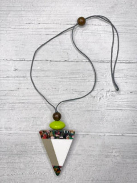 Alisha D Multicolor Resin Wood Pendant Necklace Adjustable Cord