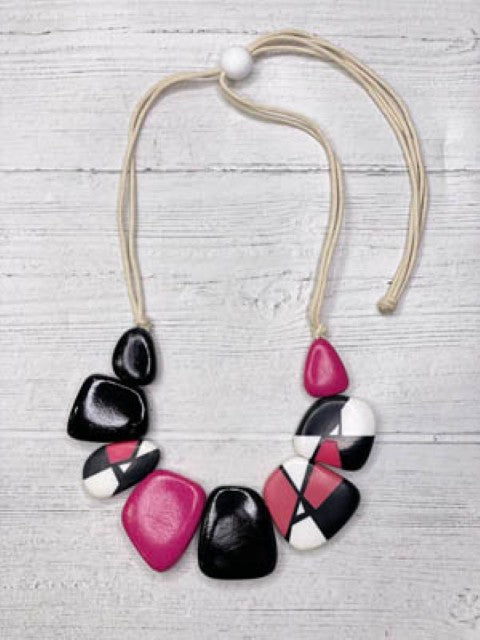 Alisha D Women's Adjustable Cord Fuchsia Wood Beaded Statement  Necklace