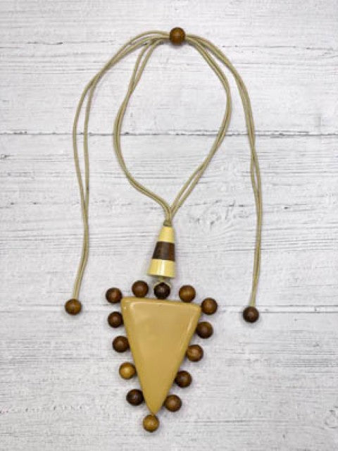 Alisha D Beige Camel Wood Pendant Adjustable Cord