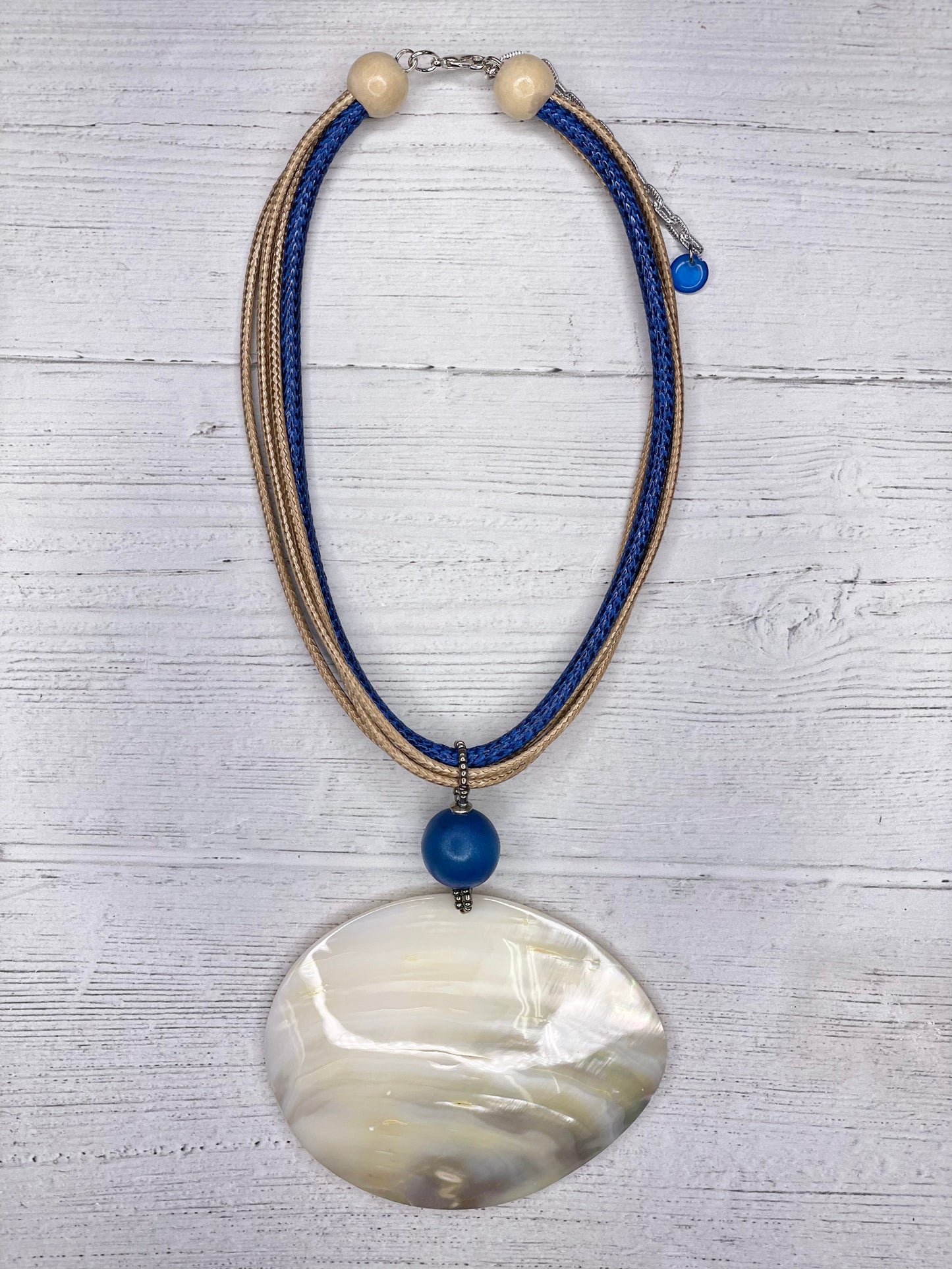 Alisha D Multi Strands Cord Oval Mother Pearl Pendant Necklace