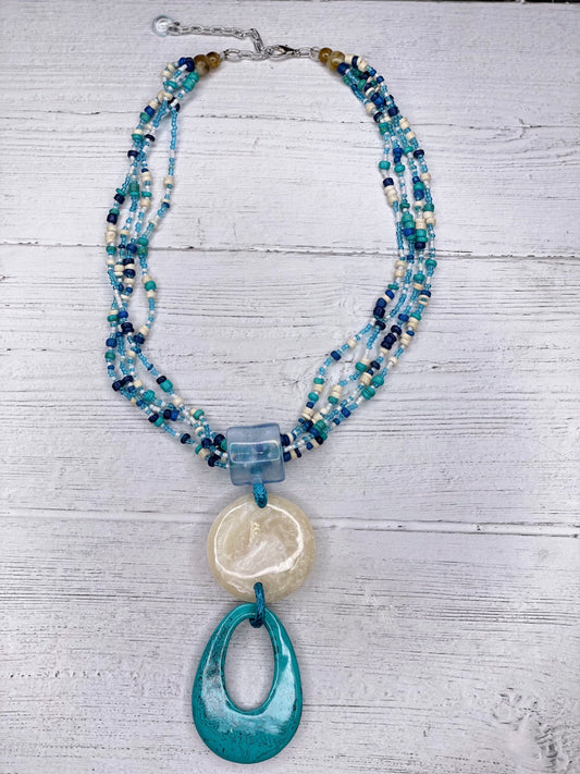 Alisha D Multi Strand Coconut Beaded Resin Pendant Necklace