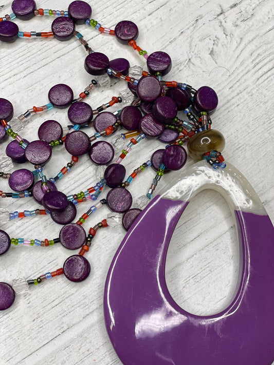 Alisha D Multi Strand Teardrop Pendant Purple White Resin Women's Necklace