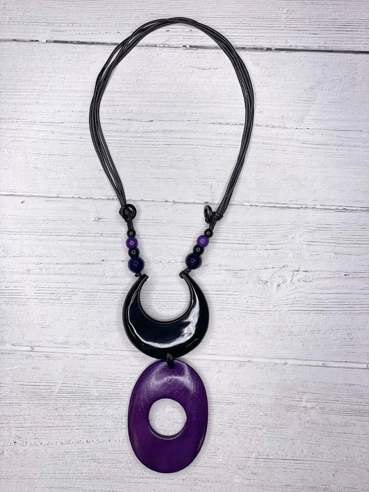 Adjustable long handmade resin pendant necklace Alisha D Half Black Moon