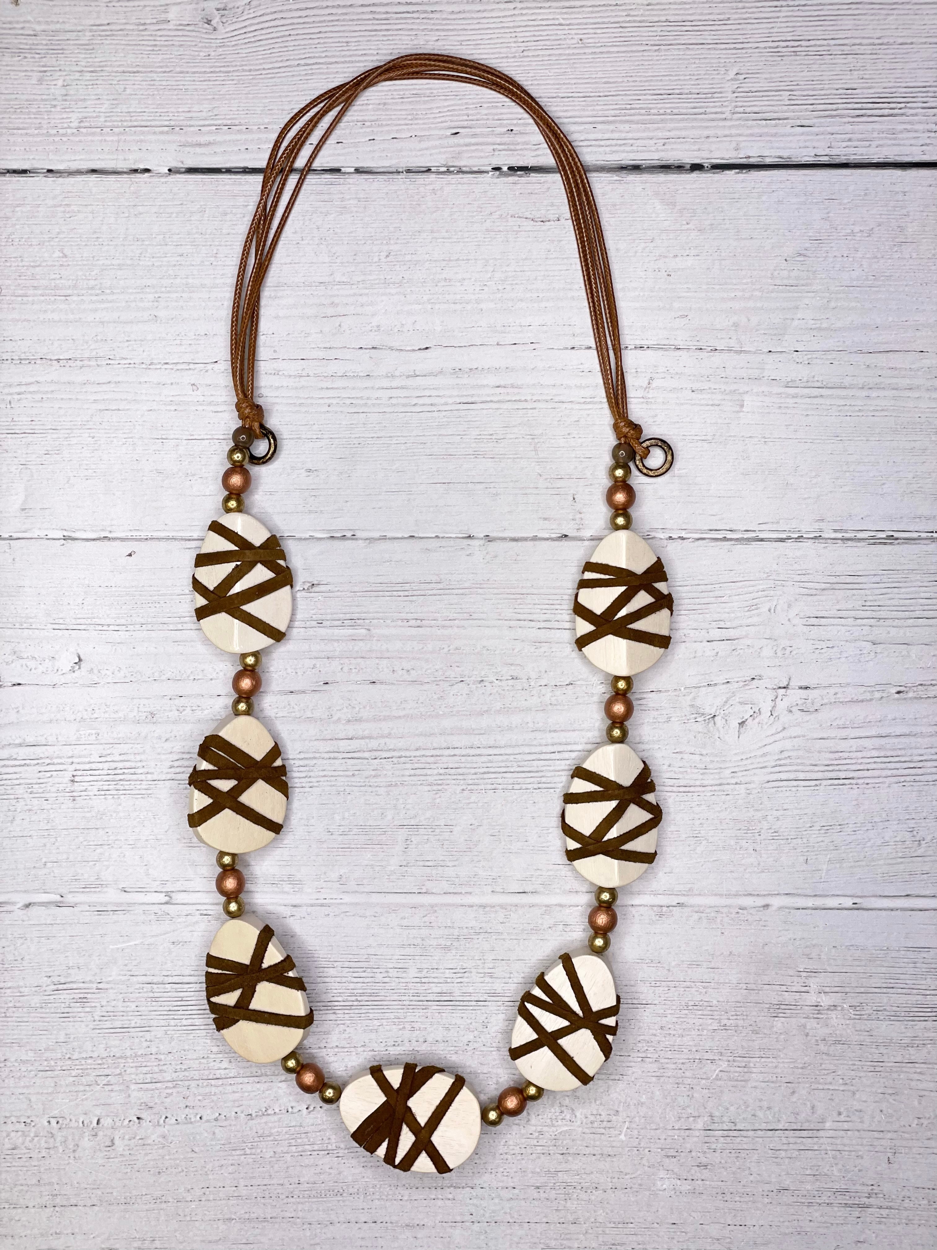 Alisha D Wood Long Statement Necklace Adjustable Cord