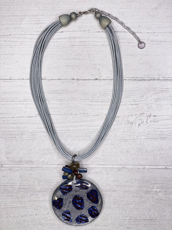 Alisha D Blue Grey Resin Pendant Multi Stands Cord