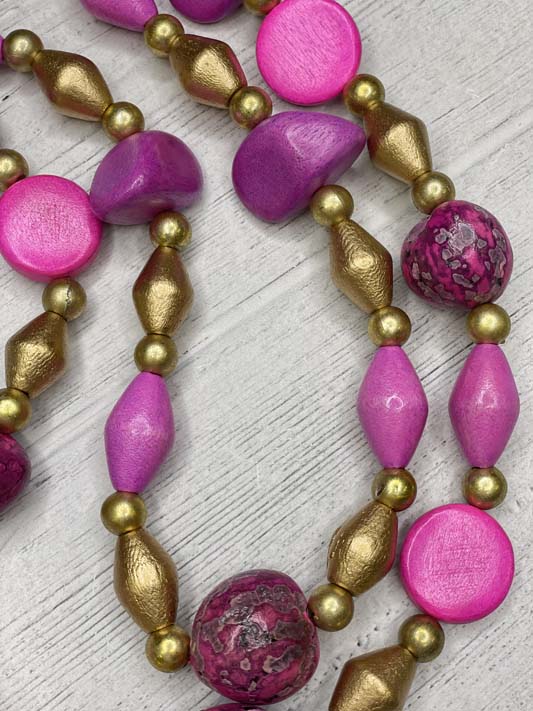 Alisha D Long Double Strands Pink Beaded Statement Necklace Adjustable Cord