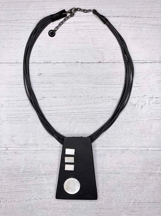 Alisha d Handmade Statement Pendant Multi Strand Cord Black With White Detail