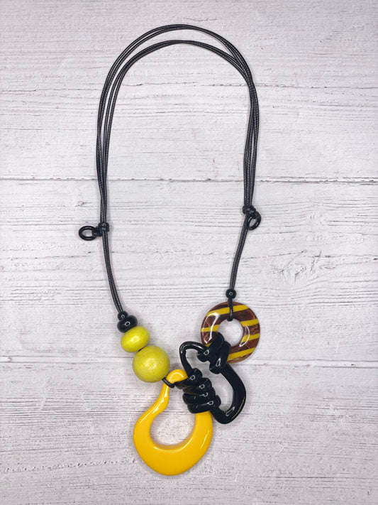 Alisha d Asymmetrical Yellow Resin Pendant Necklace Adjustable Cord