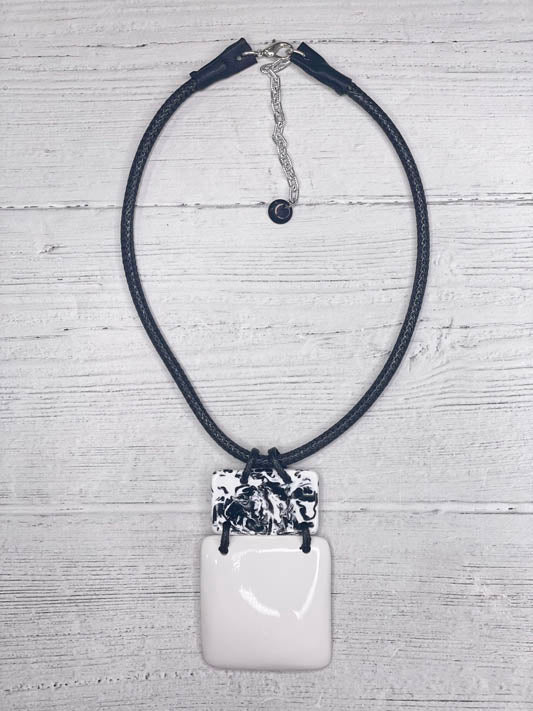 Alisha D White Square Resin Pendant Statement Necklace
