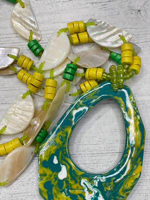 Alisha D Handmade Necklace Resin Pendant Yellow Green