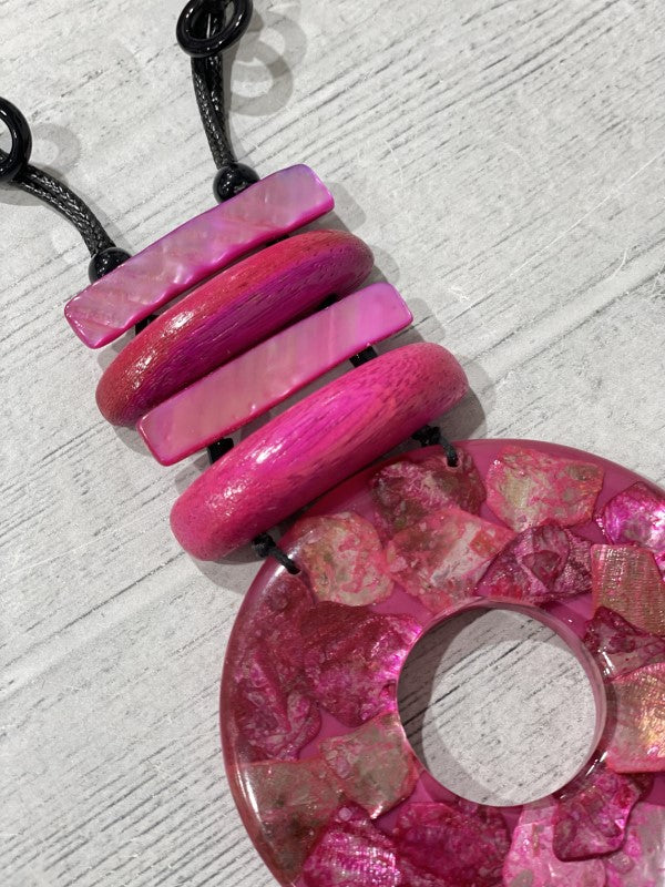 Alisha D Long Fuchsia Resin Pendant Statement Necklace Adjustable Cord