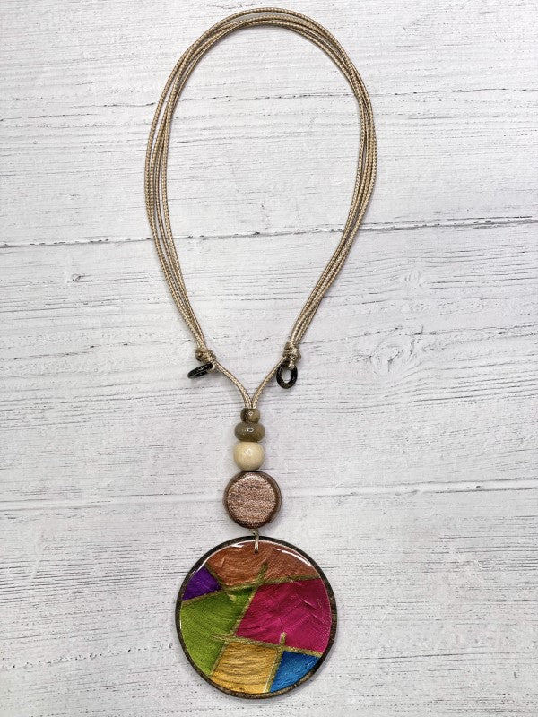 Alisha D Print Cubism Art Necklace Resin Pendant Adjustable Cord