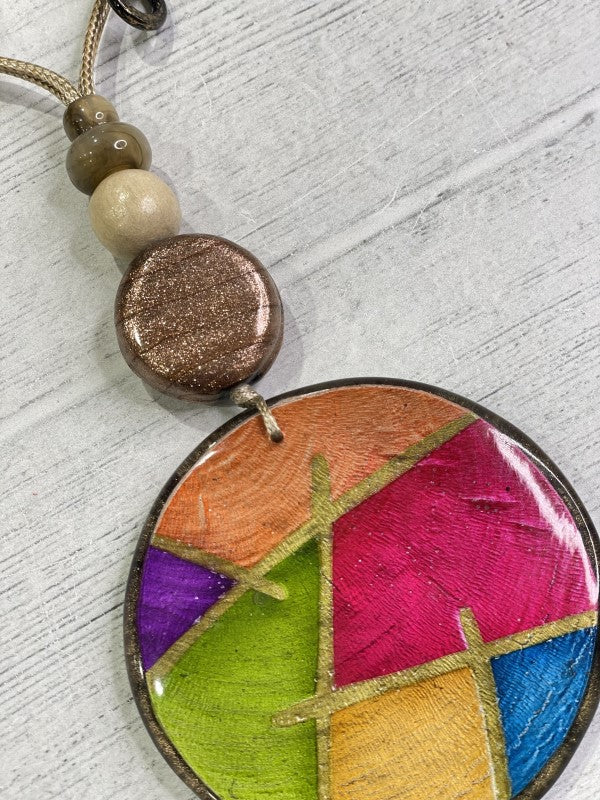 Alisha D Print Cubism Art Necklace Resin Pendant Adjustable Cord