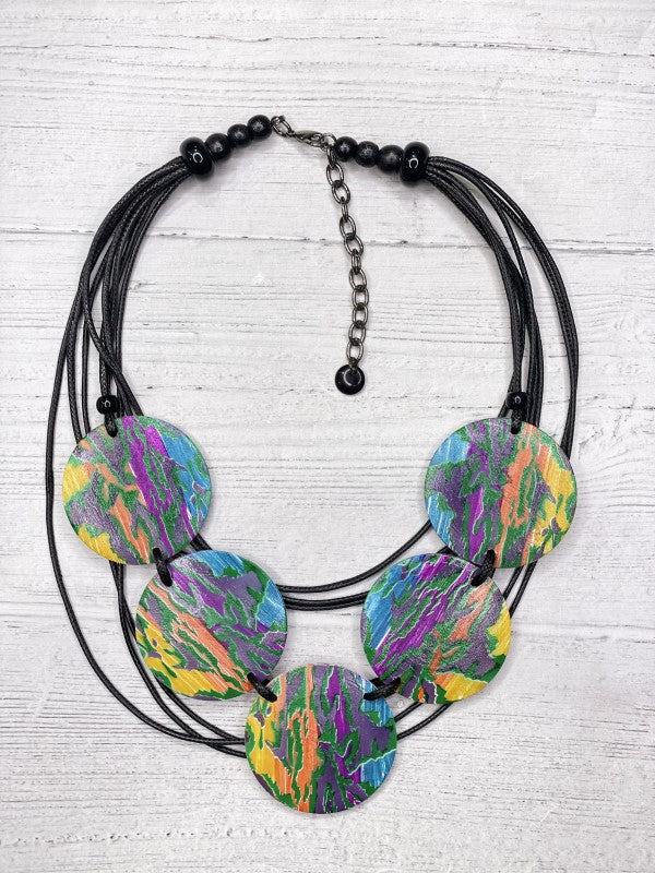 Alisha D Women's Multi Strand Wood Coins Statement Necklace Camo Multicolor