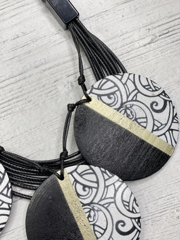 Alisha D Handmade Multi Strand Wood Coins Statement Necklace