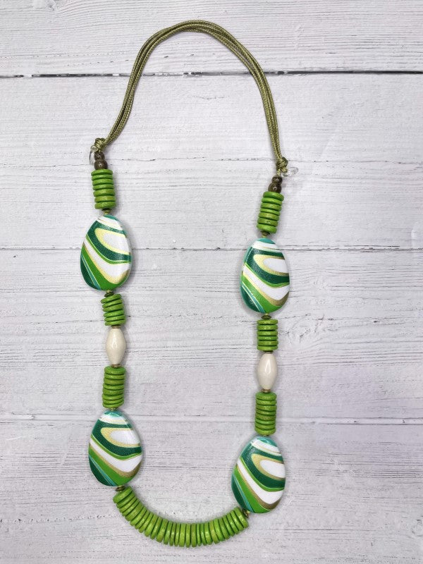 Alisha D Handmade Lightweight Lime White Beaded Adjustable Cord Necklace
