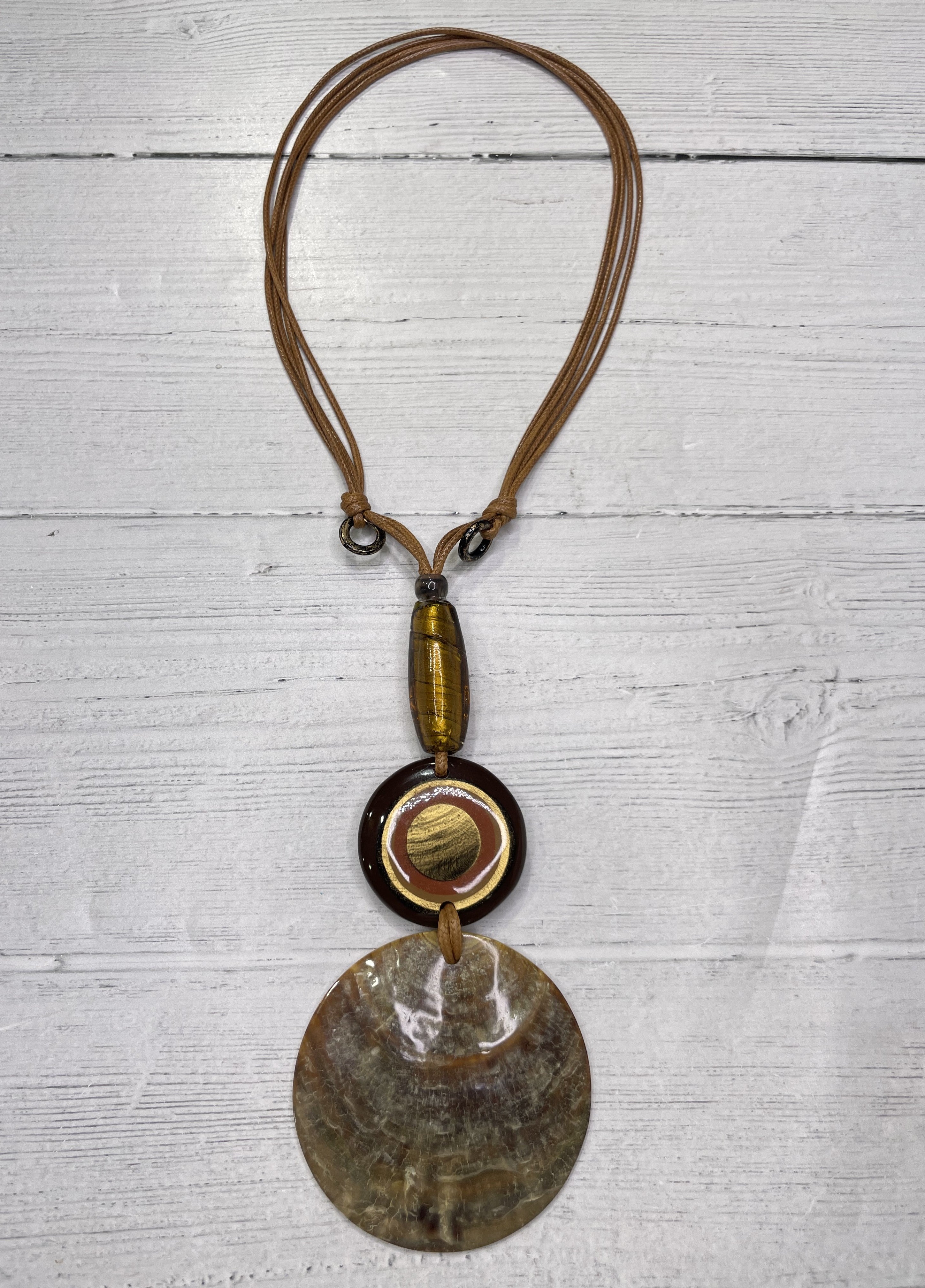 Alisha D Pendant Shell Necklace Handmade Brown Tone