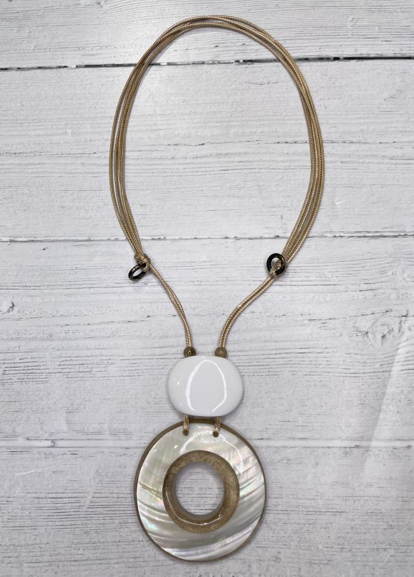 Alisha D Beige Resin Pendant Handmade Necklace Adjustable Cord