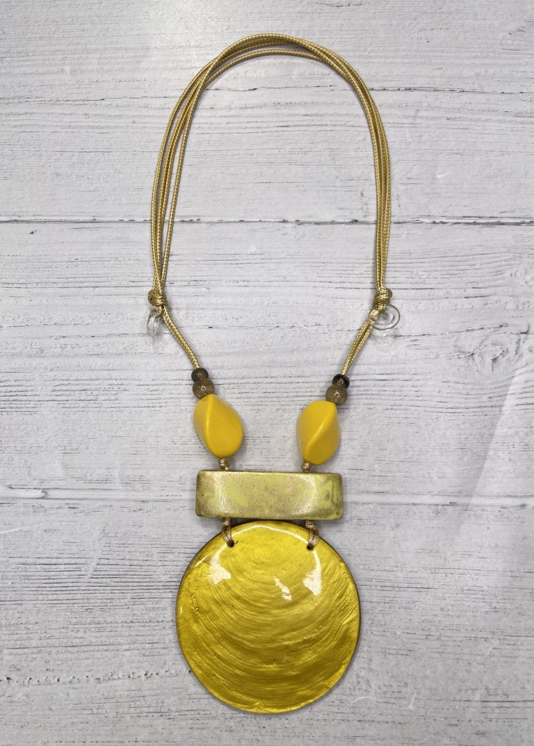 Alisha D Big Yellow Resin Pendant Necklace Adjustable Cord