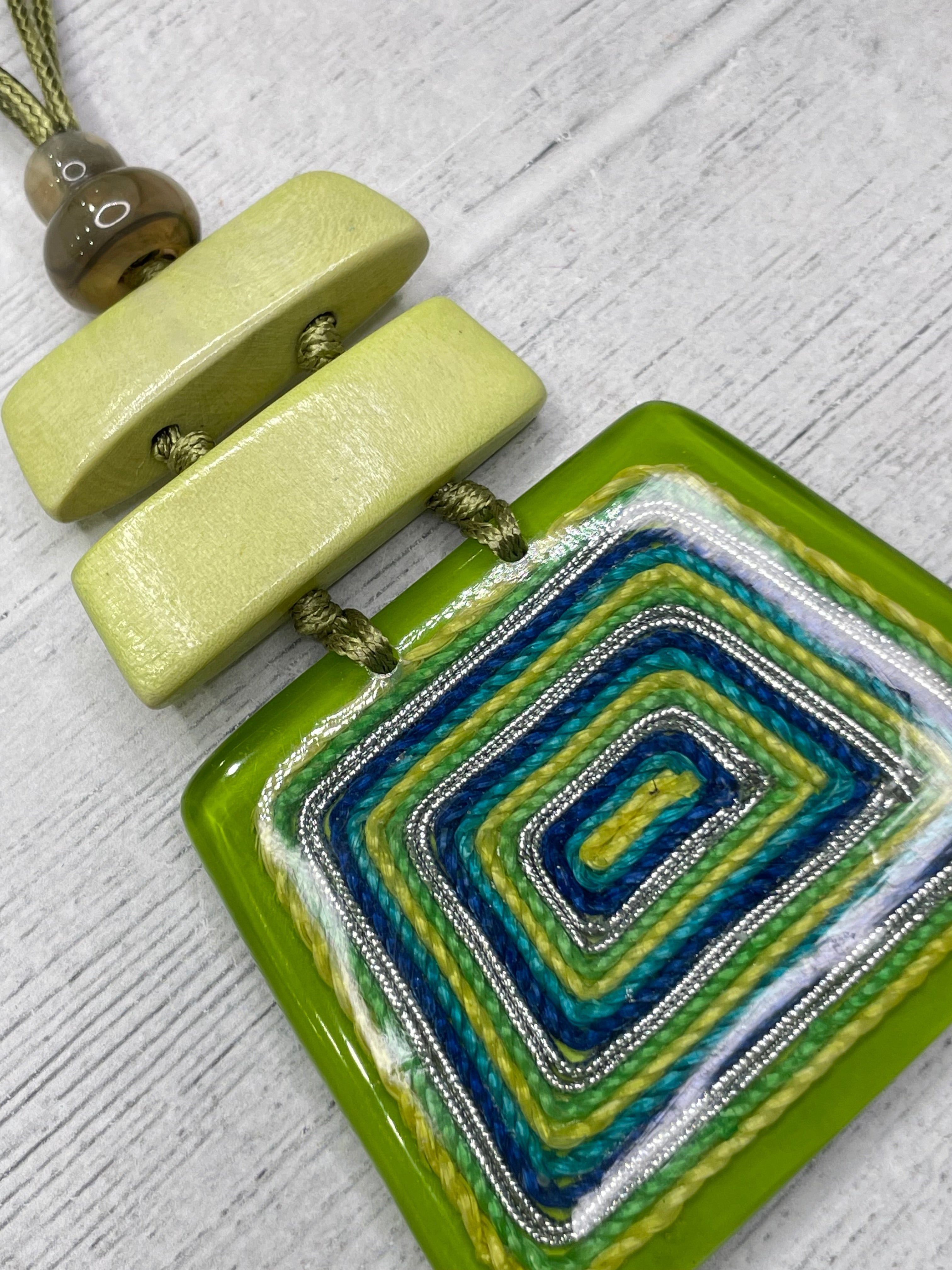 Alisha D Lime Blue Resin Pendant Necklace Handmade