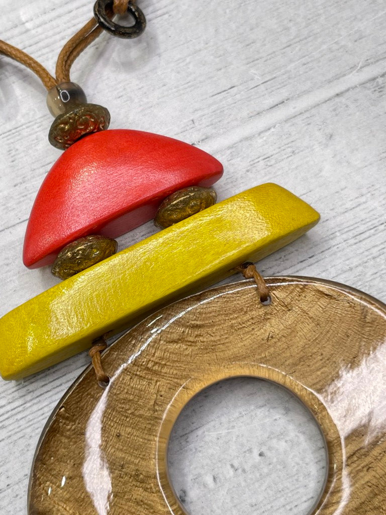 Alisha D Beige Oval Resin Pendant Necklace Adjustable Cord