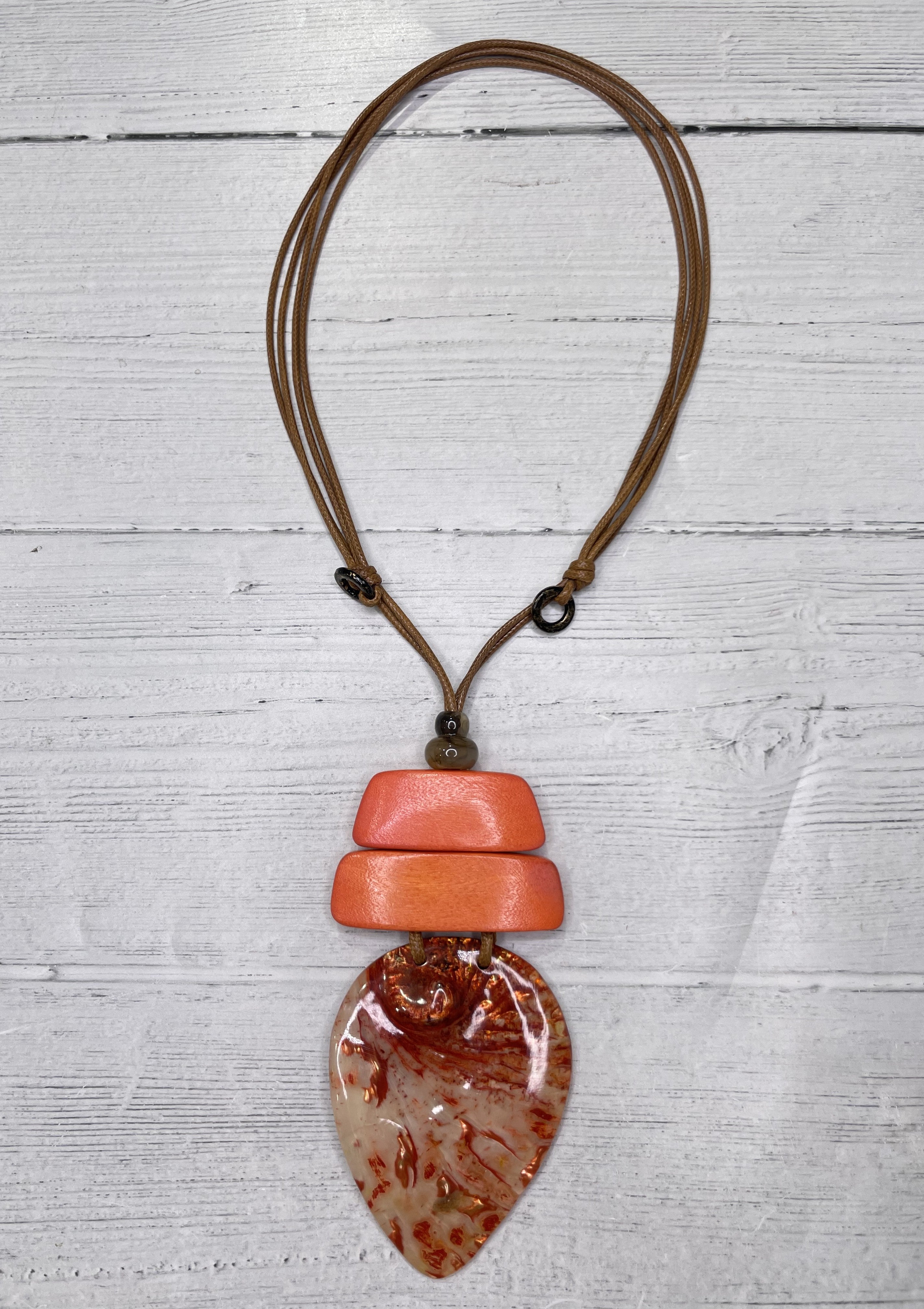 Alisha D Orange Tone Shell Pendant Necklace Adjustable Cord