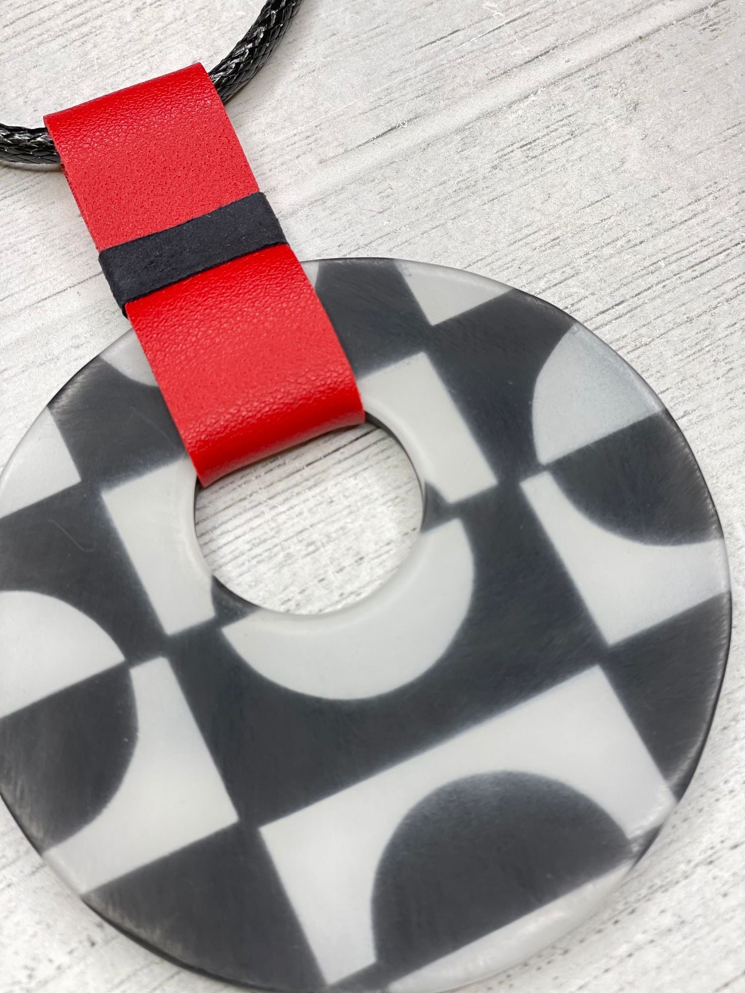 Alisha D Big Resin Pendant Geometric Patterns Black White
