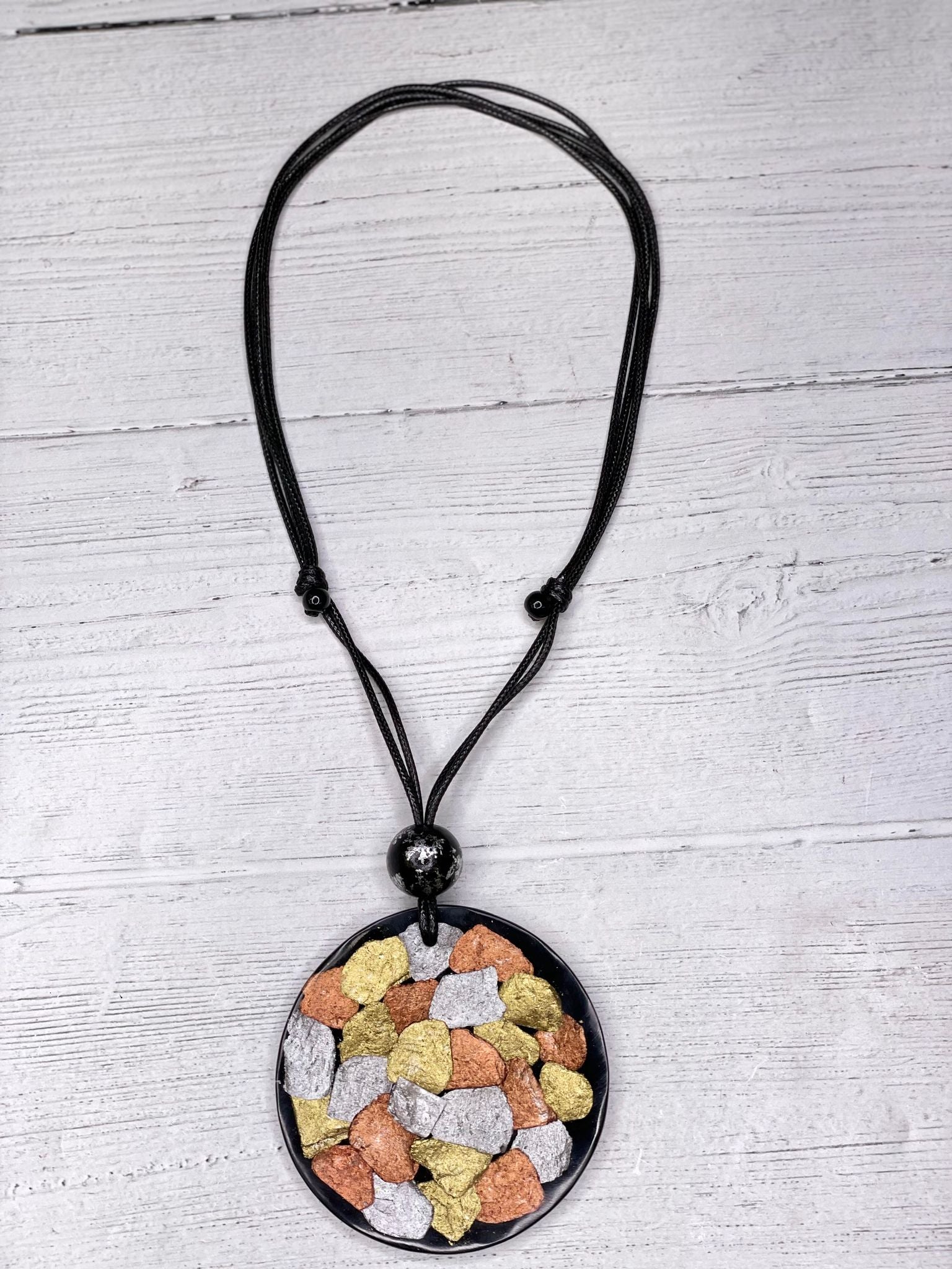 Alisha D Big Resin Pendant Statement Necklace Adjustable Cord  Mosaic Colors
