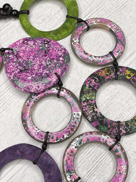 Alisha D Long Statement Necklace Adjustable Cord In Pink Green Rings
