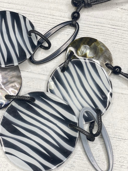 Alisha D Handmade Long Statement Necklace Zebra Print Adjustable Cord