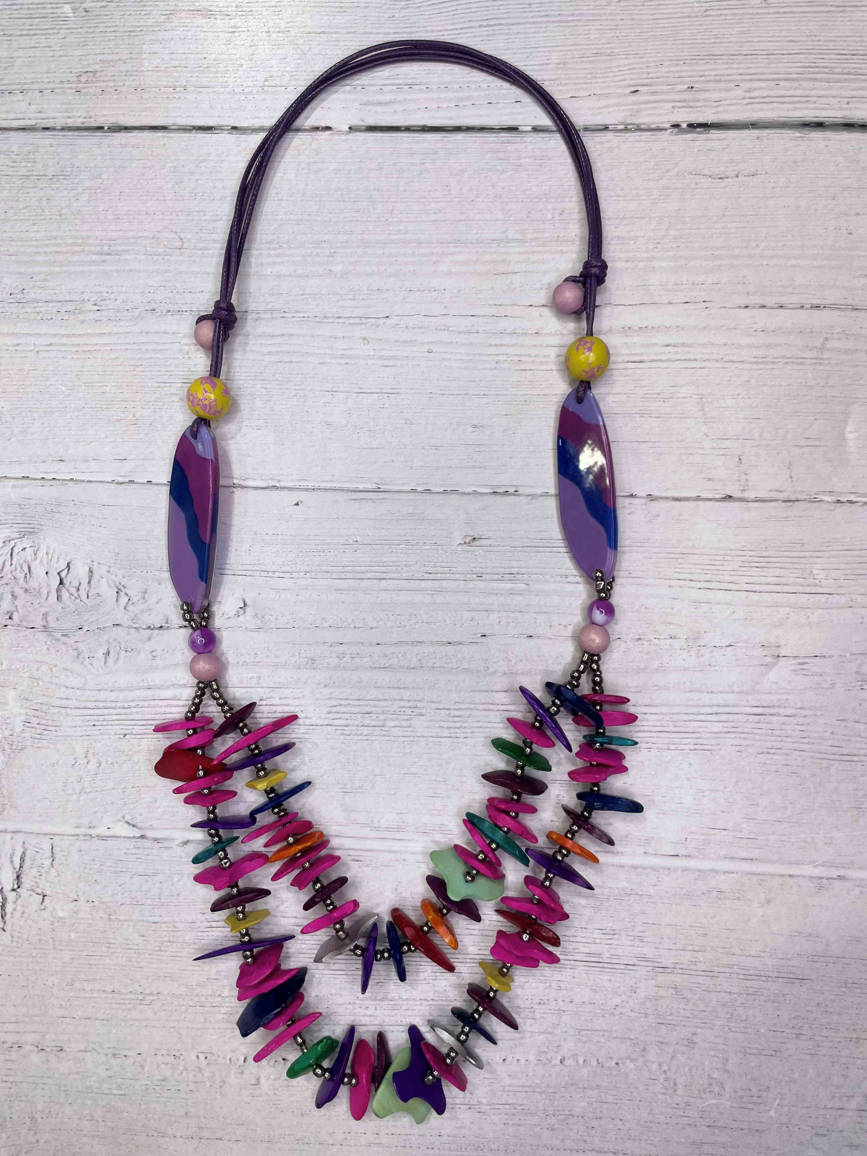 Alisha D Multicolor Resin Wood Beaded Statement Long Necklace Adjustable Cord