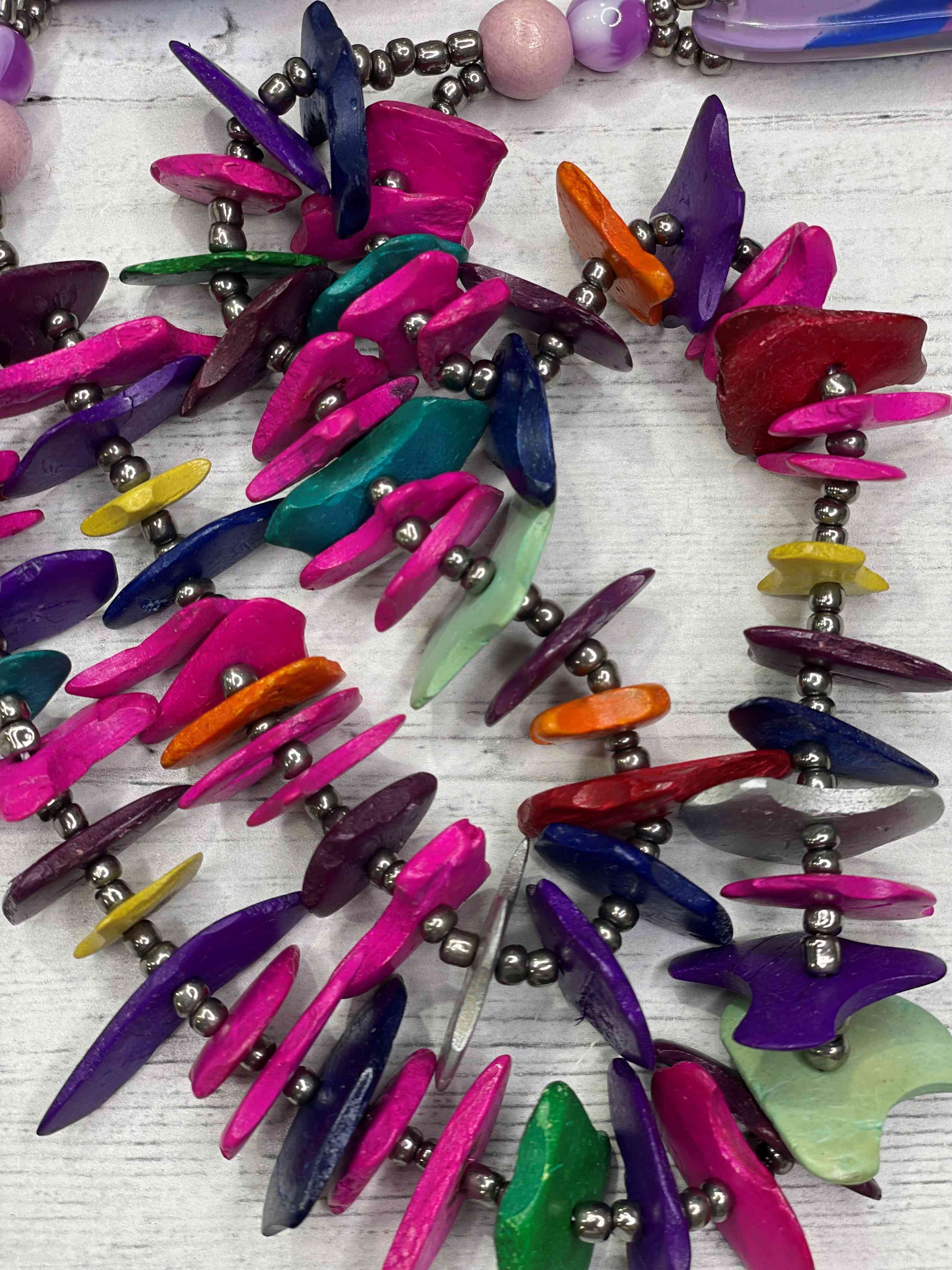 Alisha D Multicolor Resin Wood Beaded Statement Long Necklace Adjustable Cord