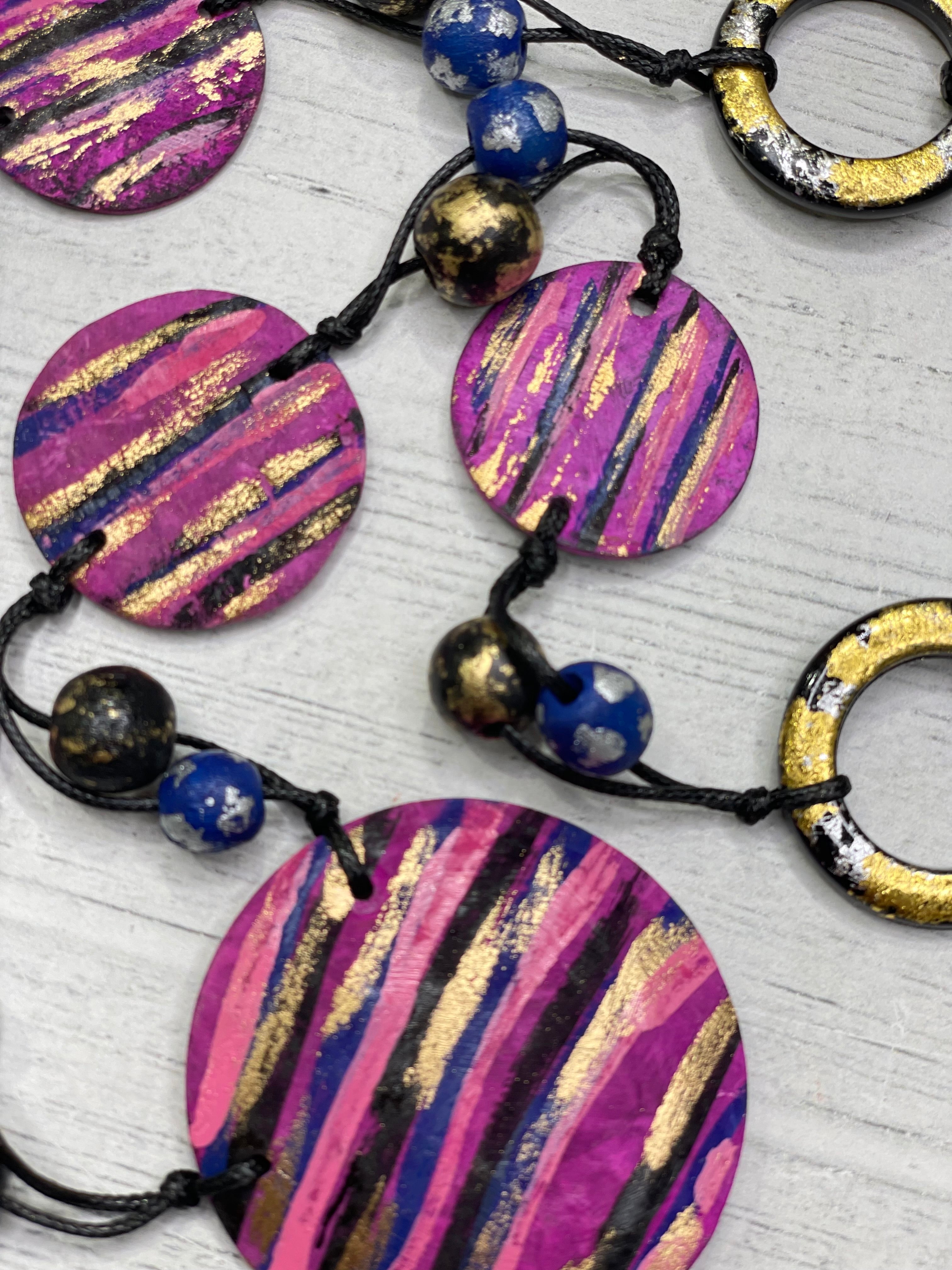 Alisha D Long Fuchsia Statement Necklace Adjustable Cord