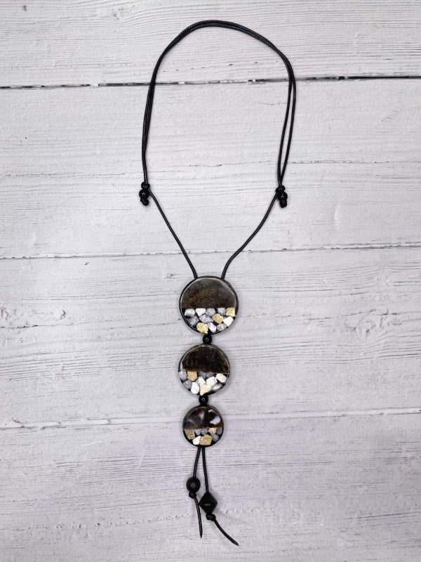 Alisha D Mosaic Half Moon Resin Pendant Adjustable Cord