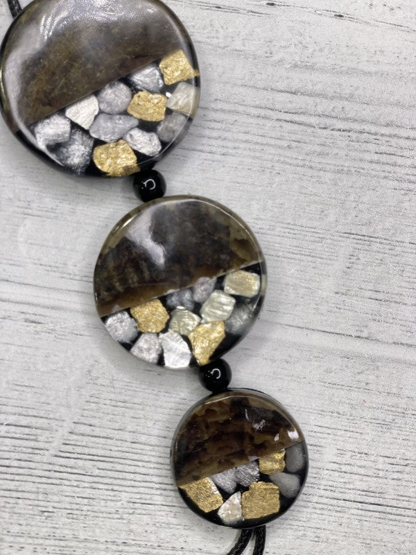 Alisha D Mosaic Half Moon Resin Pendant Adjustable Cord