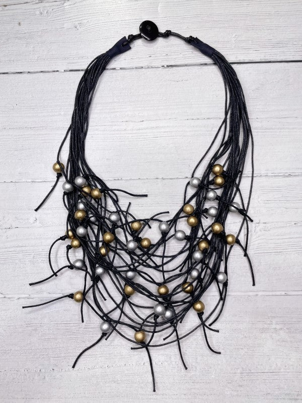 Alisha D Women's Multi Strand Statement Necklace Gold Silver Beaded