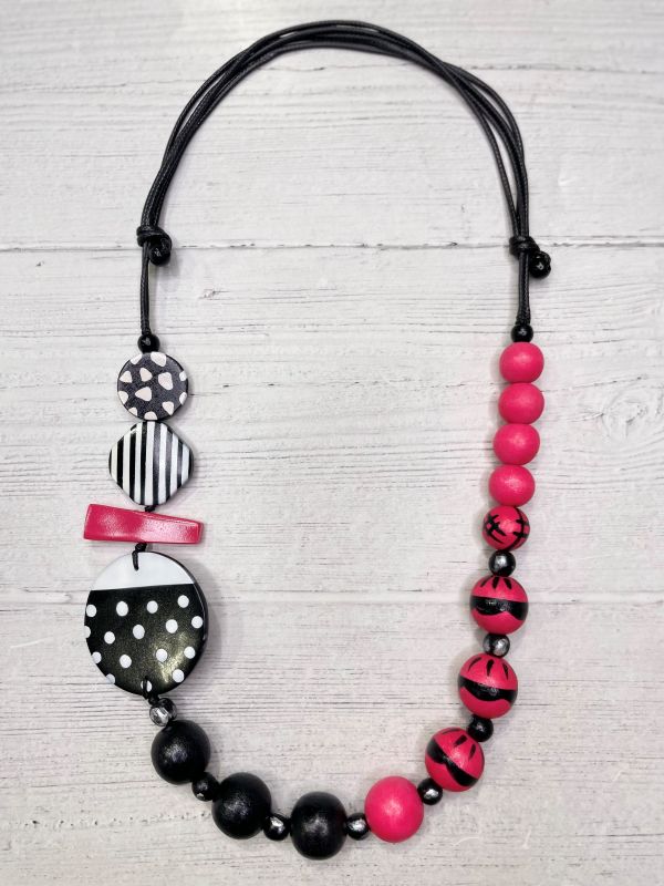 Alisha D Hand Painted Polka Dot Resin Necklace Adjustable Cord