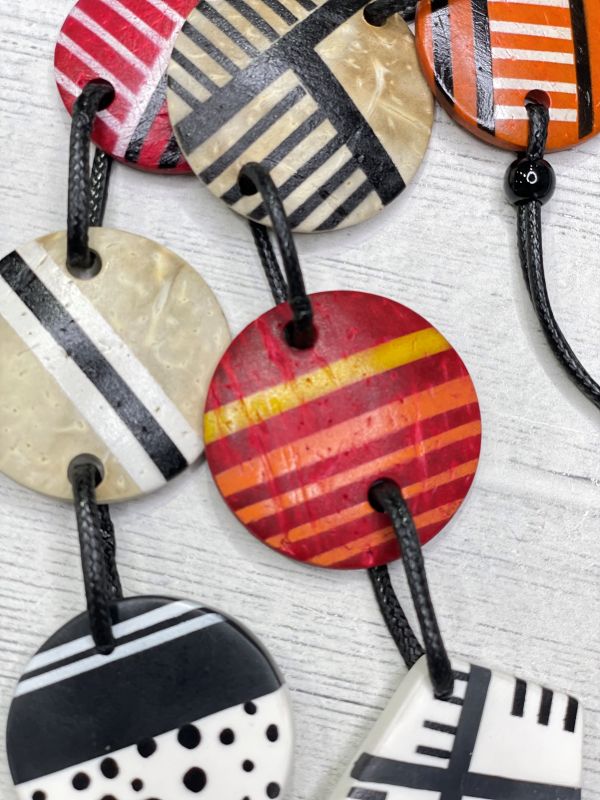 Alisha D Long Statement Necklace Adjustable Cord In Red Black White