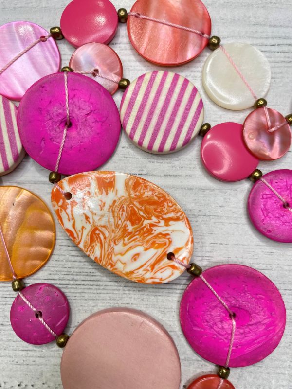 Alisha D Long Statement Necklace Adjustable Cord In Fuchsia and Orange Sell Coin