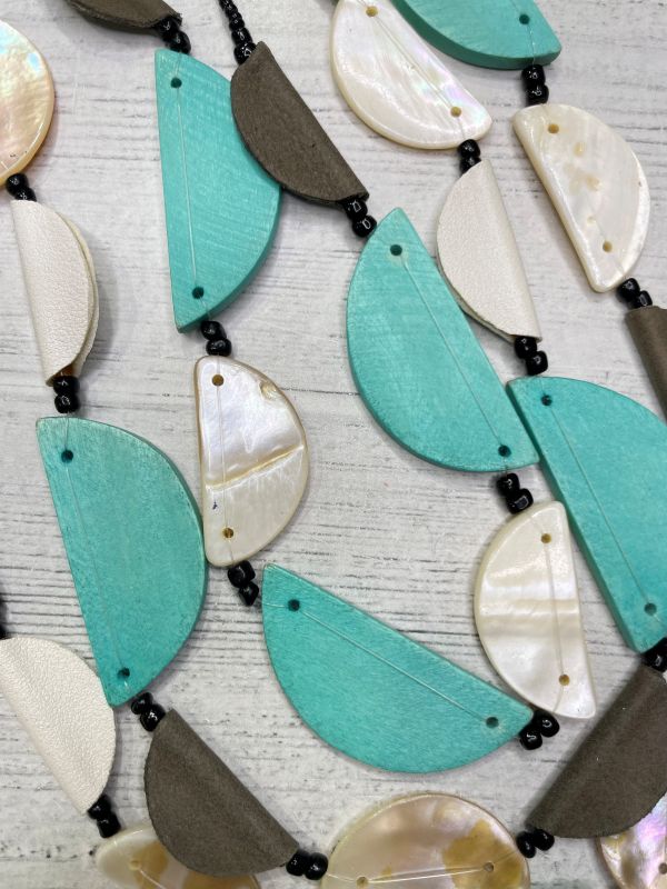 Alisha D Multi Strand Statement Necklace Seafoam Off White Tone