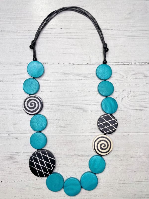 Alisha D Turquoise Wood Coins Beaded Statement Necklace