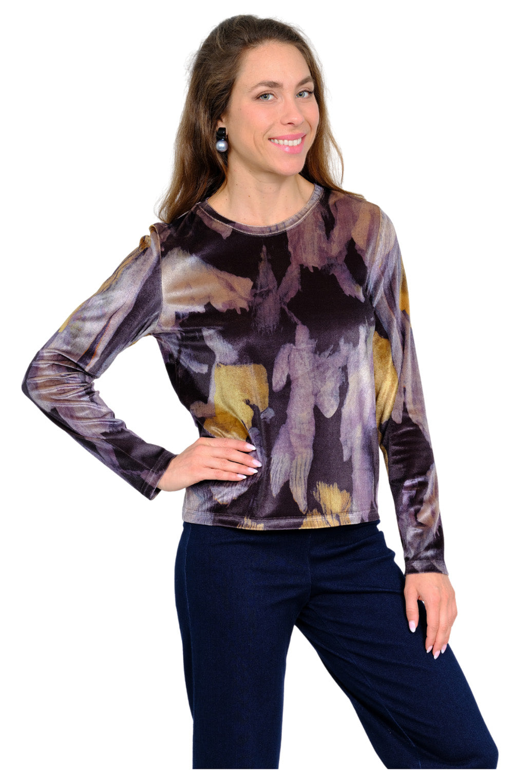 LIOR Women's Purple Long Sleeve Velvet In Soft Stretch Fabric-"Paige"