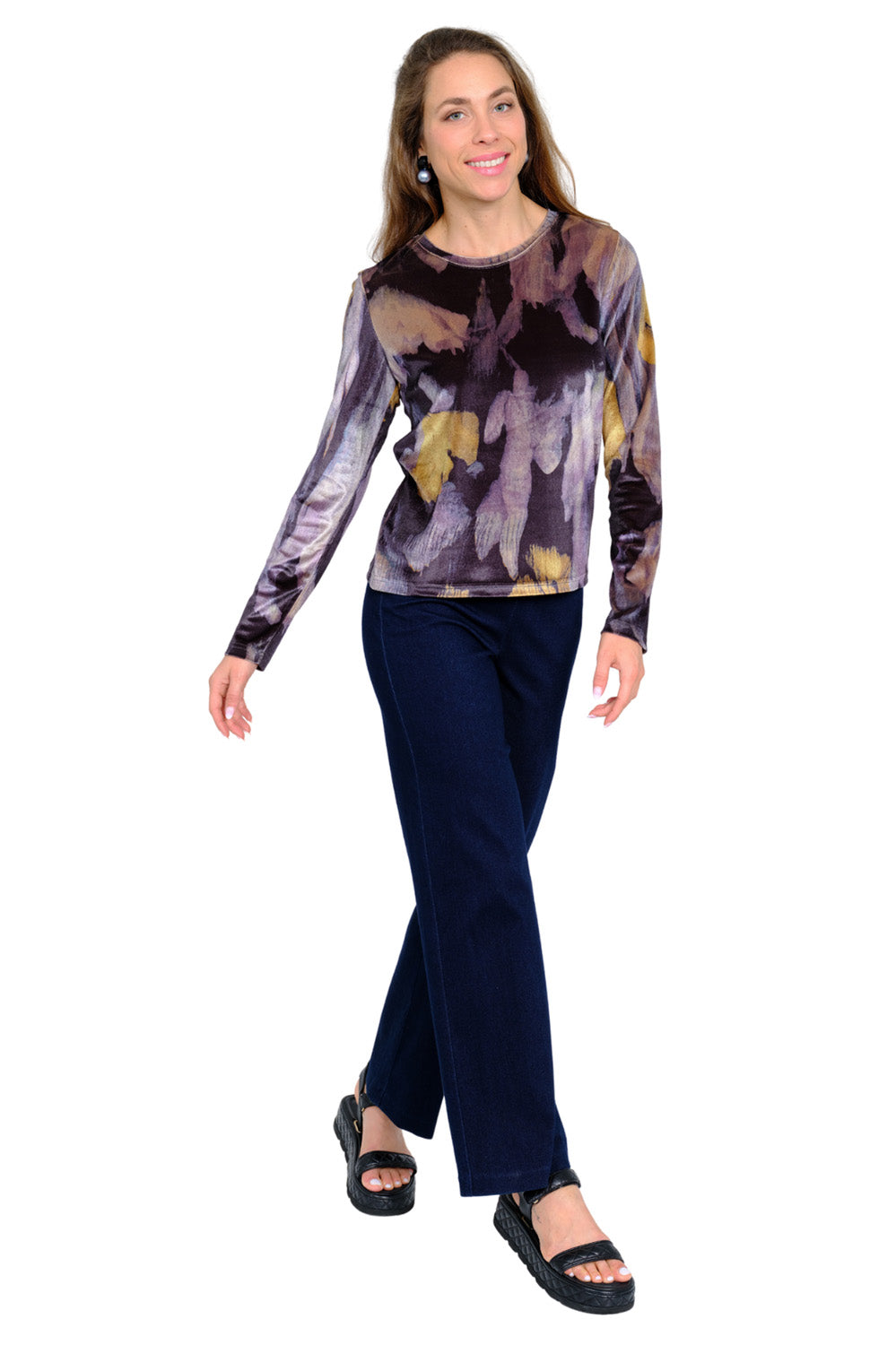 LIOR Women's Purple Long Sleeve Velvet In Soft Stretch Fabric-"Paige"