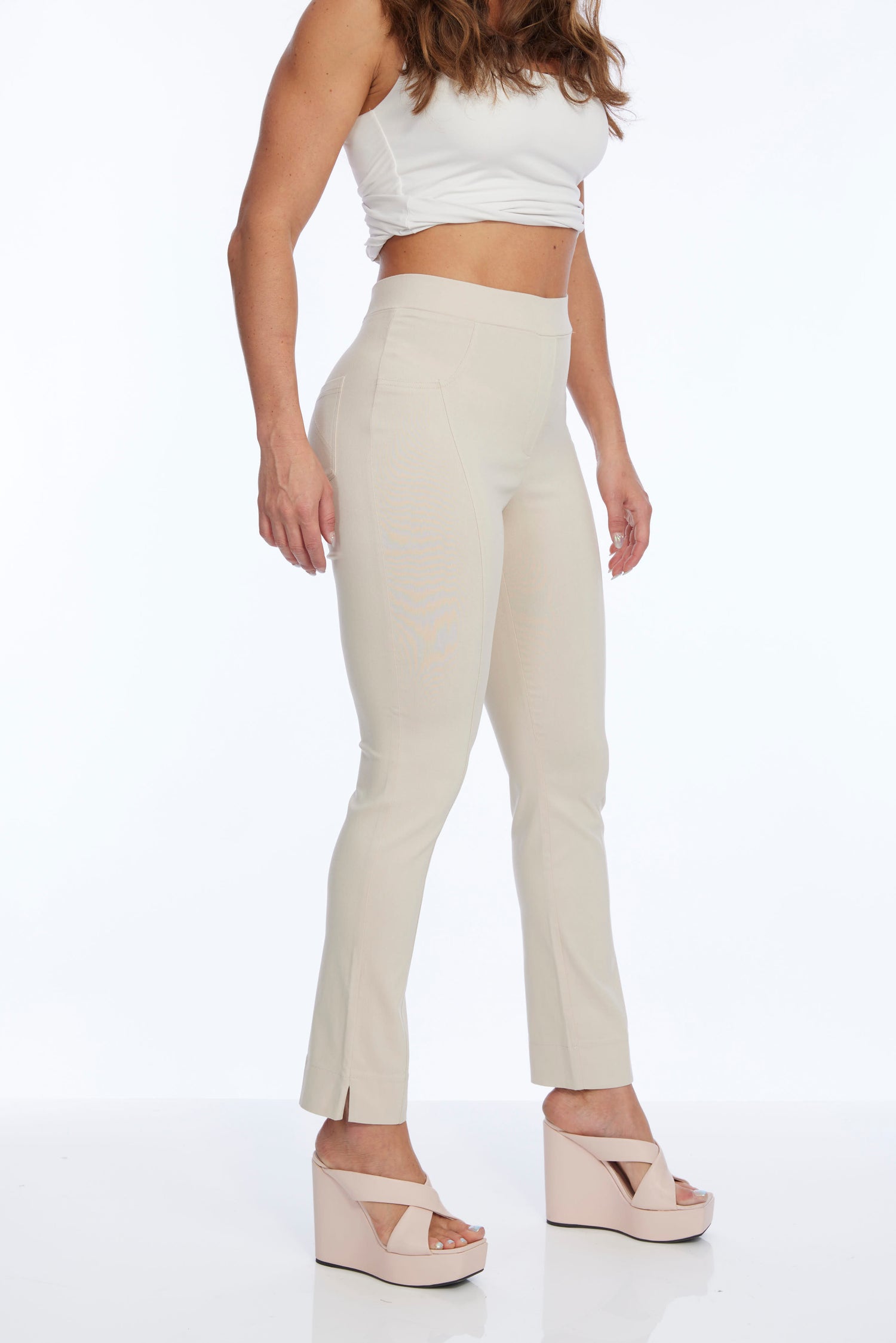 stitch front beige women pants