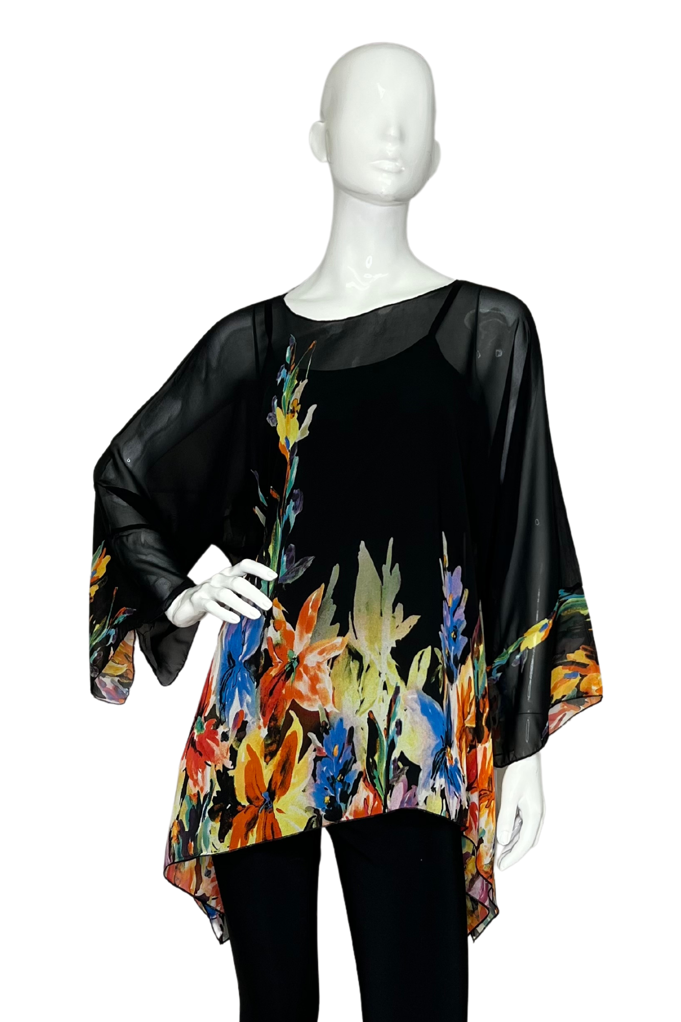 Lior One Size Fits All Black Sheer Top with flowers