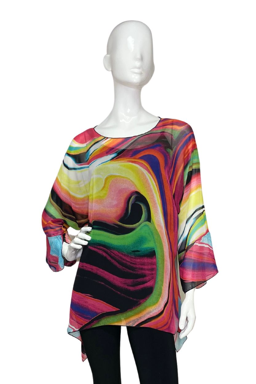 Neon Water Color Swirl One Size Sheer Blouse | LIOR